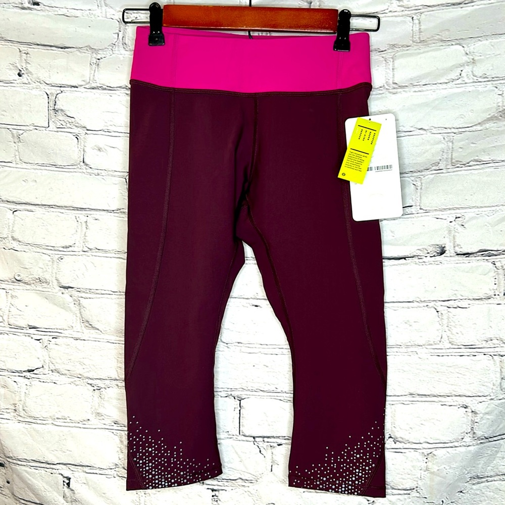 Lululemon Raspberry Pink Tight Stuff Training Run Crop Leggings Size 4